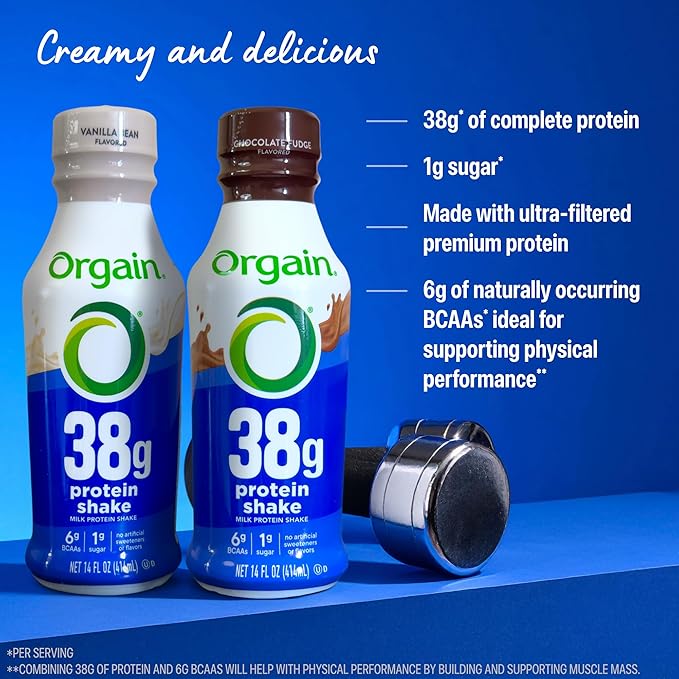 Orgain 38g High Protein Shake, Dairy Isolate Protein Milk, Vanilla, 6g BCAAs, 1g Sugar Per Serving, Meal Replacement, Ready to Drink, Keto Friendly, Gluten-Free 14 Fl Oz (Pack of 12)