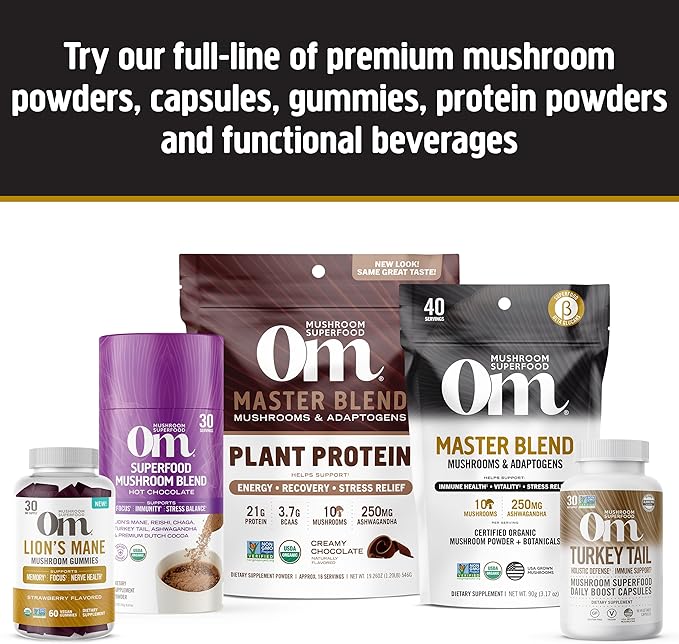 OM Mushroom Superfood Lion's Mane Gummies, 60 Count, 30 Servings, USA Grown Organic Mushrooms, Organic Nootropic Gummies for Memory, Focus and Mood