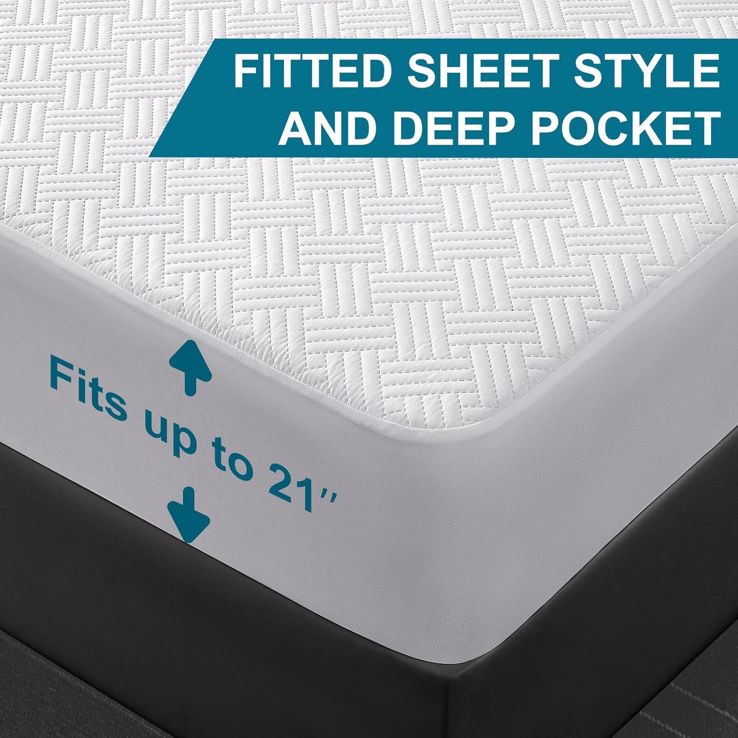 Waterproof Mattress Protector Full Size - Breathable, Noiseless, Ultra-Soft Bed Cover, Mattress Pad Cover with Deep Stretchable Pockets 8"-21" (White)