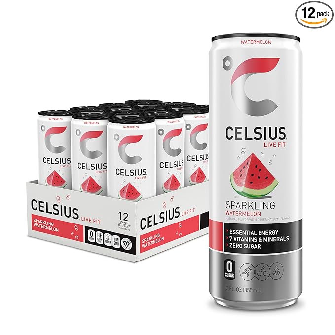 CELSIUS Sparkling Watermelon, Functional Essential Energy Drink 12 Fl Oz (Pack of 12)