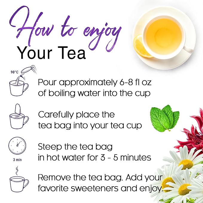 Refreshing Mint Herbal 60 Tea Bags – Special Blend Of Spearmint and Peppermint with Chamomile, and Top Herbal Ingredients for Digestive Comfort & Relaxation, Caffeine-Free, Naturally Sweet, Non GMO