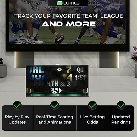 Glance LED Ticker: Real-Time Sports, Stock & Crypto Updates|No Subscription Required|Smart Clock|Home, Office & Man Caves|Great Gift Sports Fans & Investors Black 13/inch x 7/inch SN2000
