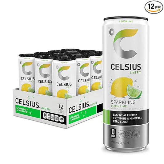 CELSIUS Sparkling Lemon Lime, Sugar Free Energy Drink, 12 Fl Oz (Pack of 12)