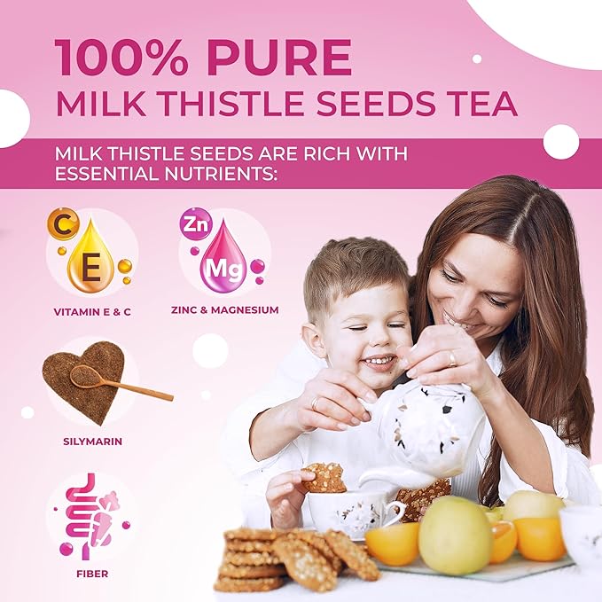 Total Tea 100% Natural Milk Thistle Seeds Tea for Liver Cleanse, Detox, Digestive Health and Immune System Support - 40 Count
