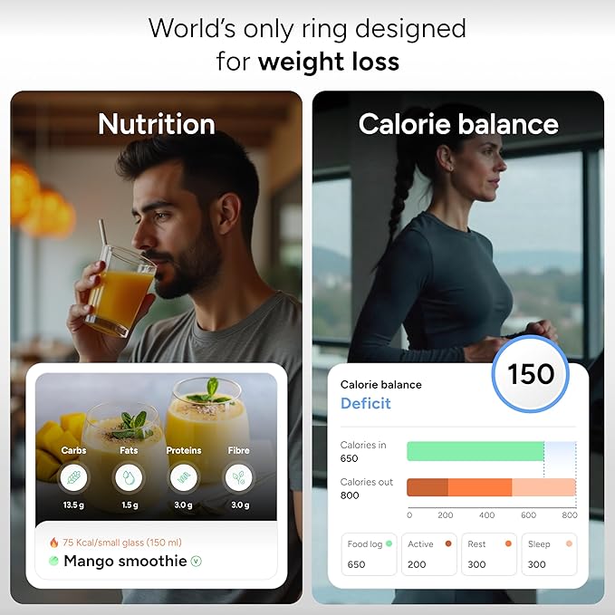 Gabit Smart Ring | Sleep, Fitness, Nutrition, Stress | 7+ Day Battery, 30+ Workout Modes, AI Health Coach, Weight Loss | Buy Sizing Kit First | Health Tracker for Men & Women | Titanium, Matte Black 8