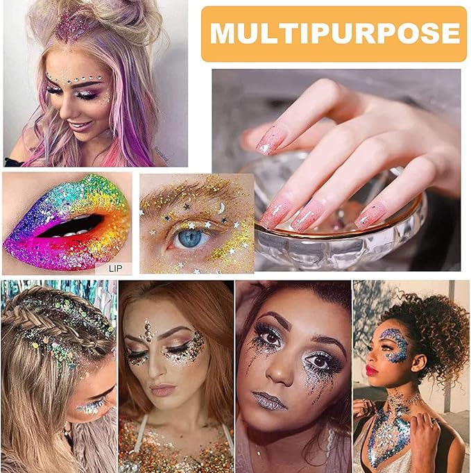 MAEPEOR Chunky Face Body Glitter Gel 19 Colors Mermaid Sequins Holographic Body Glitter Gel Long-Lasting Festival Makeup Glitter Paint for Face Body Hair Nails (30g, 03 Pink)