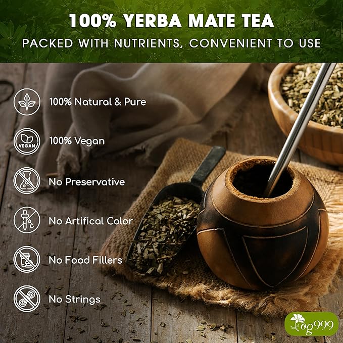 TOG999, 120 Tea Bags Yerba Mate, Hi-Caffeine, Unsmoked Yerba Mate Tea Bags, Super-Green Yerba Mate, No Dust, Fresh - Never Aged (Ilex Paraguariensis), Cultivated from Argentina - Rich in Antioxidants and Plant Nutrients.
