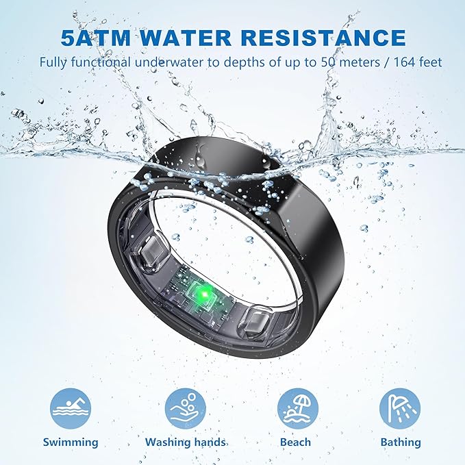 Smart Ring for Women Men - Titanium Health Fitness Tracker Ring with Heart Rate, Step Counting, Calories, Sleep & Stress Monitor for iPhone and Android, No Subscription Fee (Black, 11)