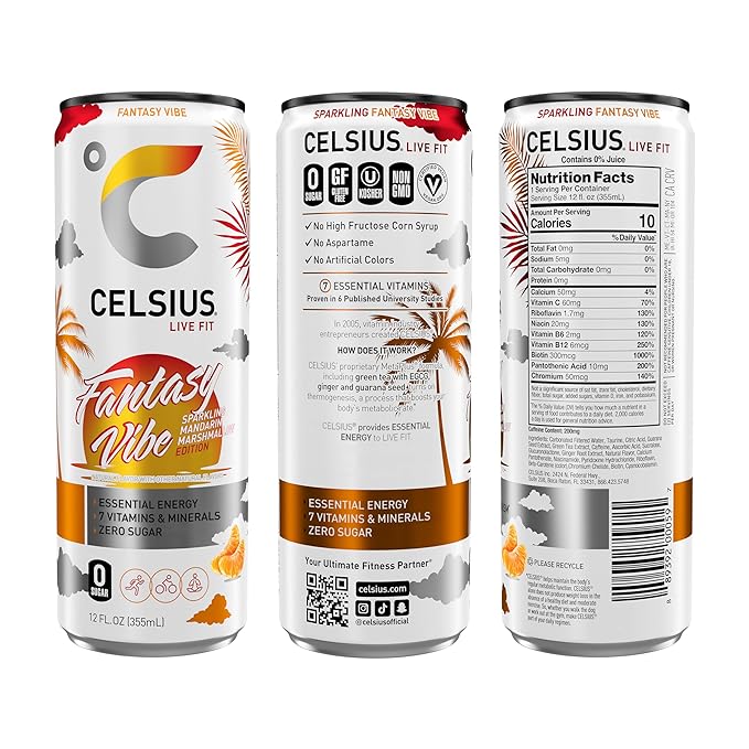 CELSIUS Sparkling Fantasy Vibe, Functional Essential Energy Drink, 12 Fl Oz (Pack of 12)