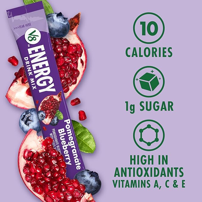 V8 Energy Pomegranate Blueberry Energy Drink Powder, .10 oz Packet (120 Count)