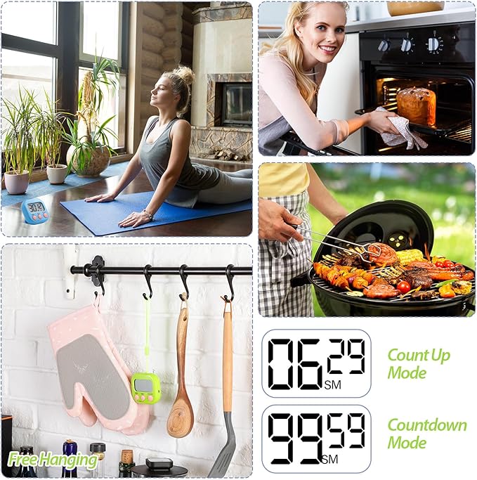 Weewooday 24 Pcs Digital Kitchen Timer Magnetic Timer Bulk On/Off Switch Minute Second Count up Countdown Loud Alarm for Exercise Cook Baking(Blue, Green)