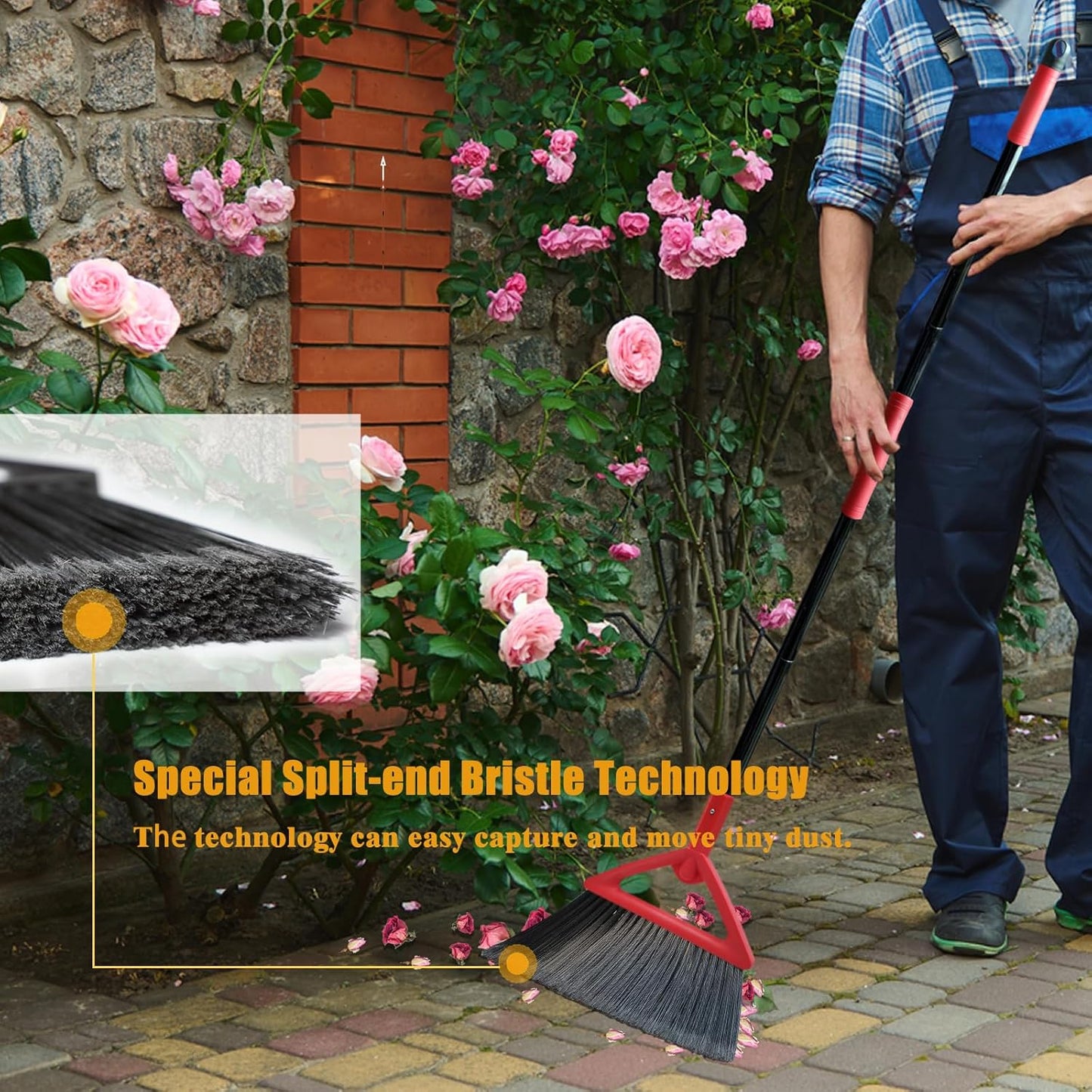 Heavy Duty Commercial Broom, Upgraded Angle Brooms for Sweeping Indoor and Outdoor, Perfect Red Broom of Kitchen, Garage, Industrial and Courtyard