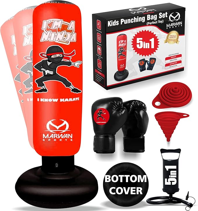 Durable Inflatable Kids Punching Bag for Karate and Boxing β Bounce-Back Martial Arts Bag for Boys and Girls, Great Birthday Gift to Relieve Energy and Build Skills for Boys Ages 4-12