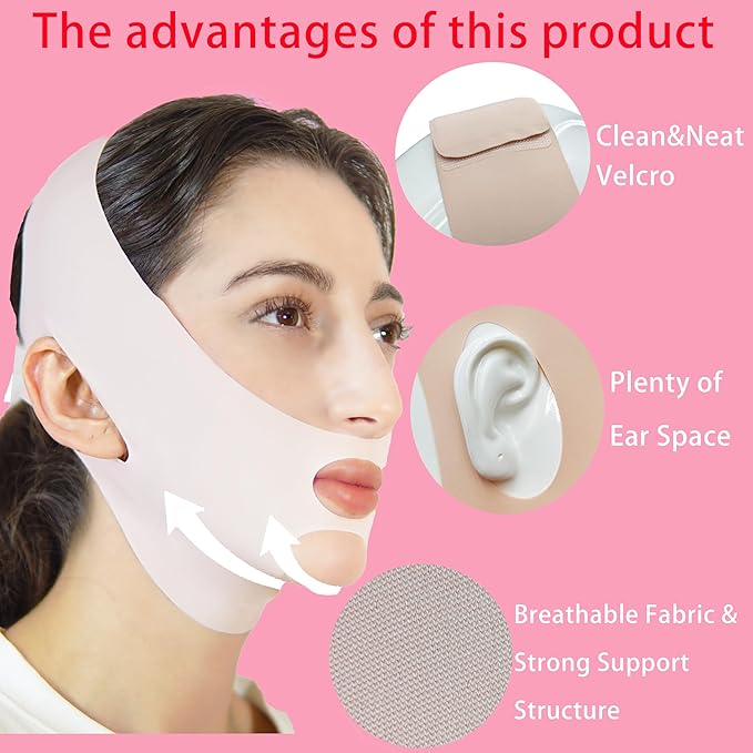 V Line Lifting Mask Chin Strap for Sleeping, Face Lifting Strap, Chin Strap, Jawline Shaper, Jaw Strap, Double Chin Reducer,Face Lift Tape & Snoring Solution (Pink)
