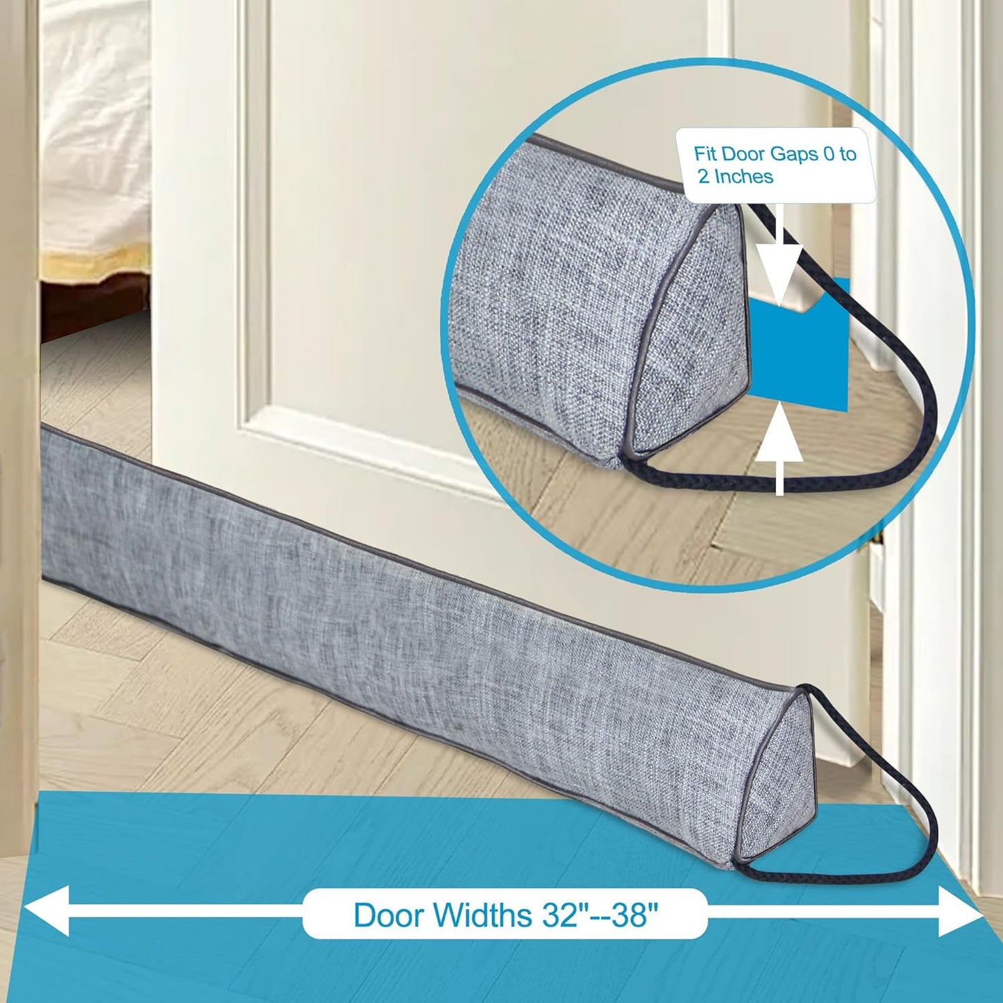 QUOLIX Triangle Under-Door Draft Stopper, 32" Noise Blocker, Weighted Weather Stripping, Gray Cotton & Polyester, Multi-Function Noise & Light Blocker,Gray