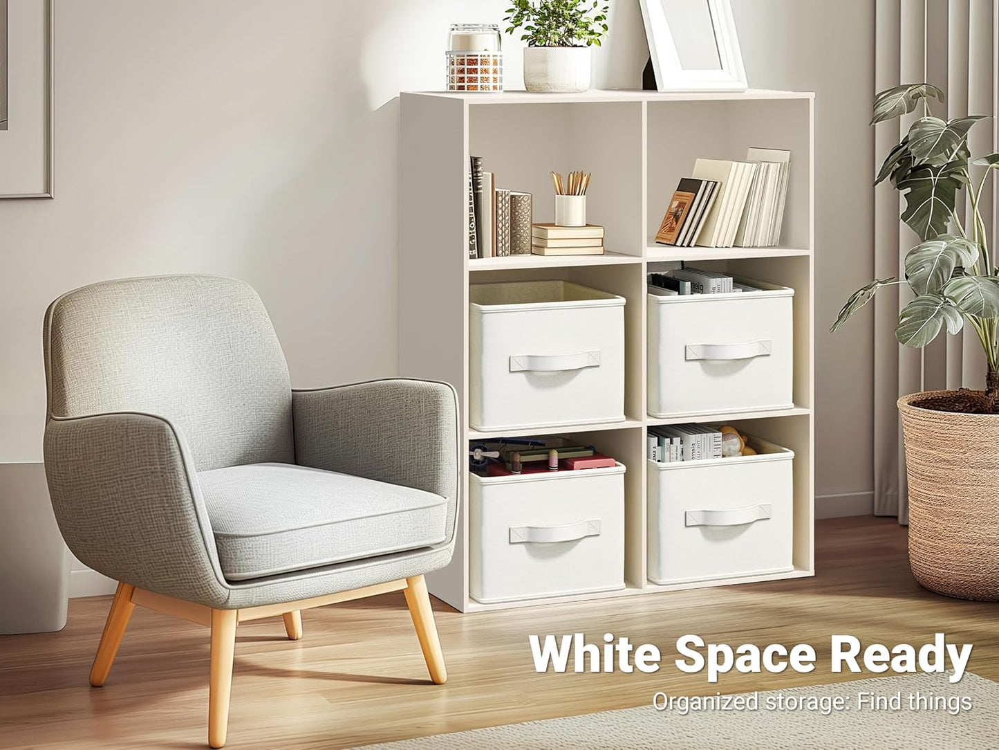 3 Pack Fabric Storage Bins for Shelves | 16.25x12x10in Closet | Collapsible Bins for Organization | Linen Clothes Storage Bins | White & Ivory