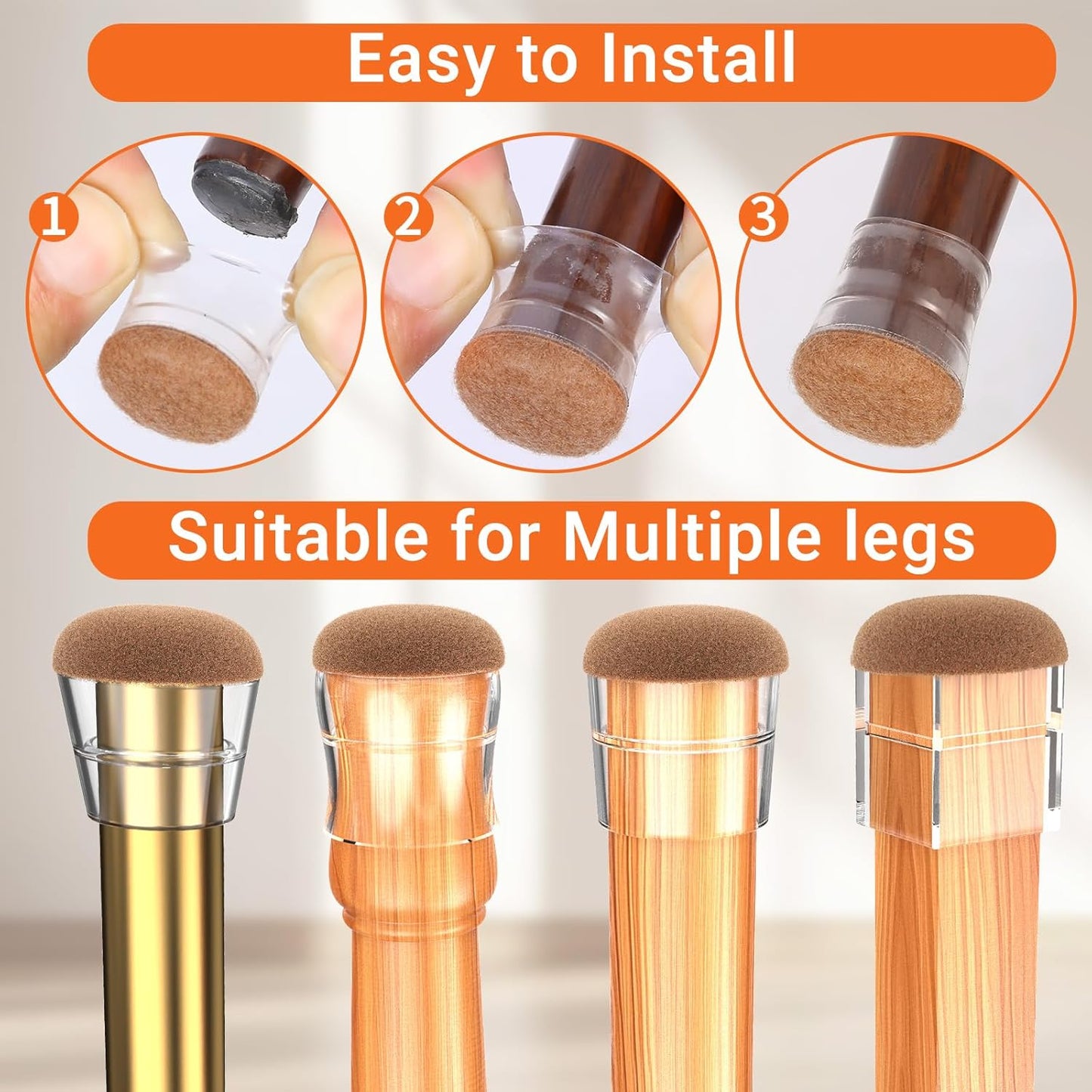 Chair Leg Floor Protectors Medium 24Pcs,Silicone Chair Leg Protectors for Hardwood Floors/Tiles,360°Wrapped Felt Bottom to Prevent Scratch and Reduce Noise, Round Clear