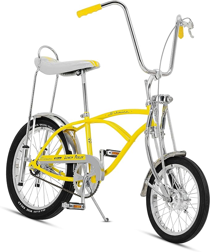 Schwinn Krate Classic Sting-Ray Bike, 20 Inch Bike for Kids or Adults, Steel Frame & Springer Fork, Fenders, Single Speed, Coaster Brake, Grey Ghost, Lemon Peeler, Coal, Grape, Orange or Apple