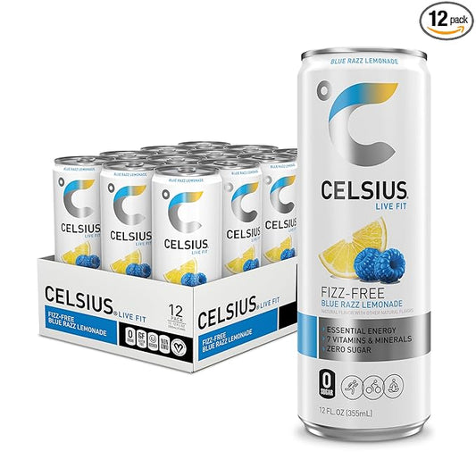 CELSIUS Fizz Free Blue Razz Lemonade, Sugar Free Energy Drink, 12 Fl Oz (Pack of 12)