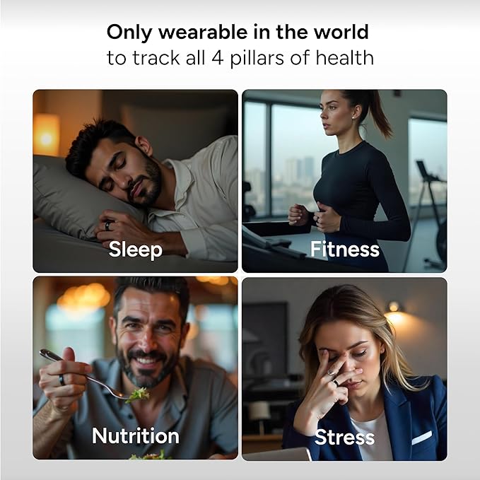 Gabit Smart Ring | Health Tracker | Sleep, Fitness, Nutrition, Stress | 7+ Day Battery, Track Steps, AI Food Logging | Buy Sizing Kit First | Smart Ring for Men & Women | Titanium, Matte Black 11