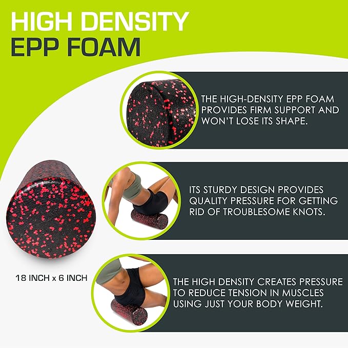 ProsourceFit High Density Foam Rollers 18 to 36 - inches Long, Firm Full Body Athletic Massage Tool for Back Stretching, Yoga, Pilates, Post Workout Muscle Recuperation