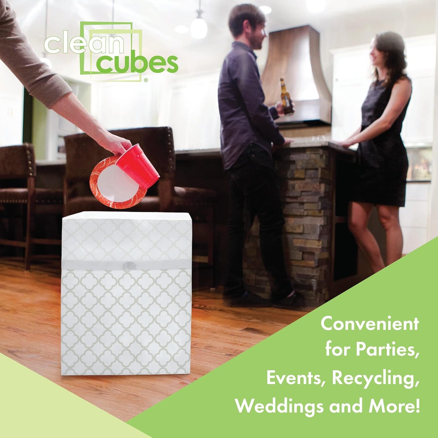 13 Gallon Disposable Pop-Up Trash Cans (6-Pack) with Fitted Bags – Foldable Garbage & Recycling Bins for Parties, Events & Kitchen (Trellis, 17" H x 13.5" W x 10" D)