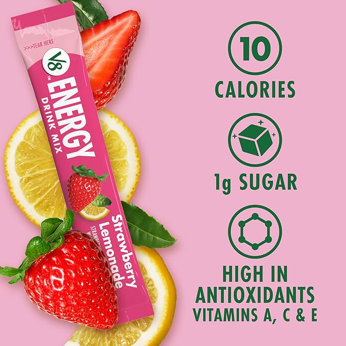 V8 Energy Strawberry Lemonade Energy Drink Powder, .10 oz Packet (120 Count)