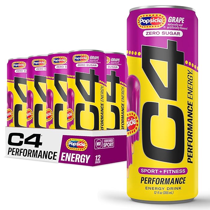 Cellucor C4 Energy Drink x Grape Popsicle, Carbonated Sugar Free Pre Workout Performance Drink with no Artificial Colors or Dyes, 12 Oz, Pack of 12