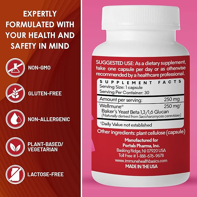 Ultra Strength Immunity - Clinically Proven Immune Support - Wellmune Highly Purified Beta Glucan - Gluten-Free, Non-allergenic, Non-GMO and Vegan Capsules - 30 Capsules, 250 mg
