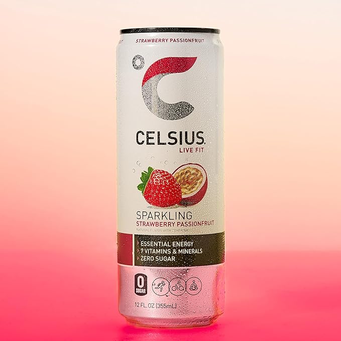 CELSIUS Sparkling Strawberry Passionfruit, Sugar Free Energy Drink, 12 Fl Oz (Pack of 12)