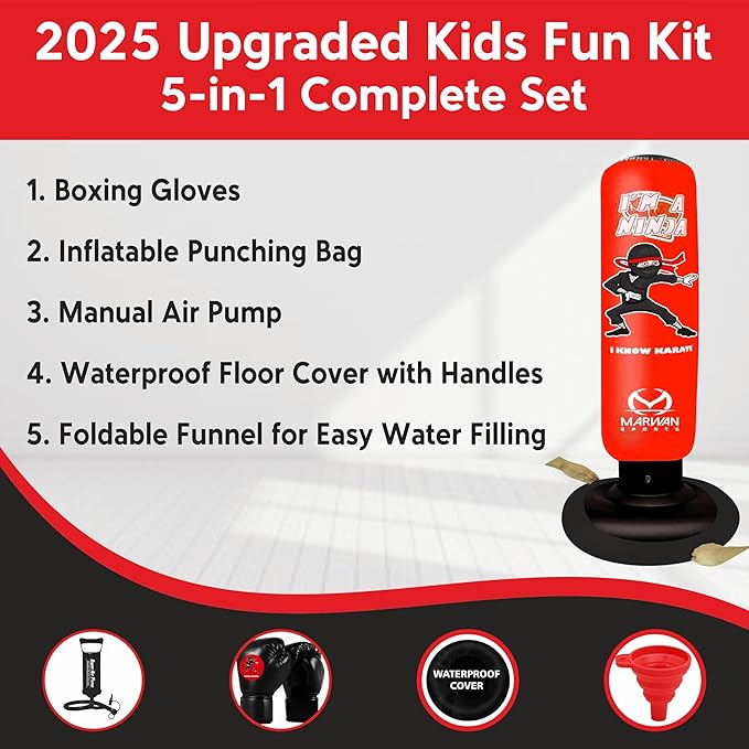 Durable Inflatable Kids Punching Bag for Karate and Boxing β Bounce-Back Martial Arts Bag for Boys and Girls, Great Birthday Gift to Relieve Energy and Build Skills for Boys Ages 4-12