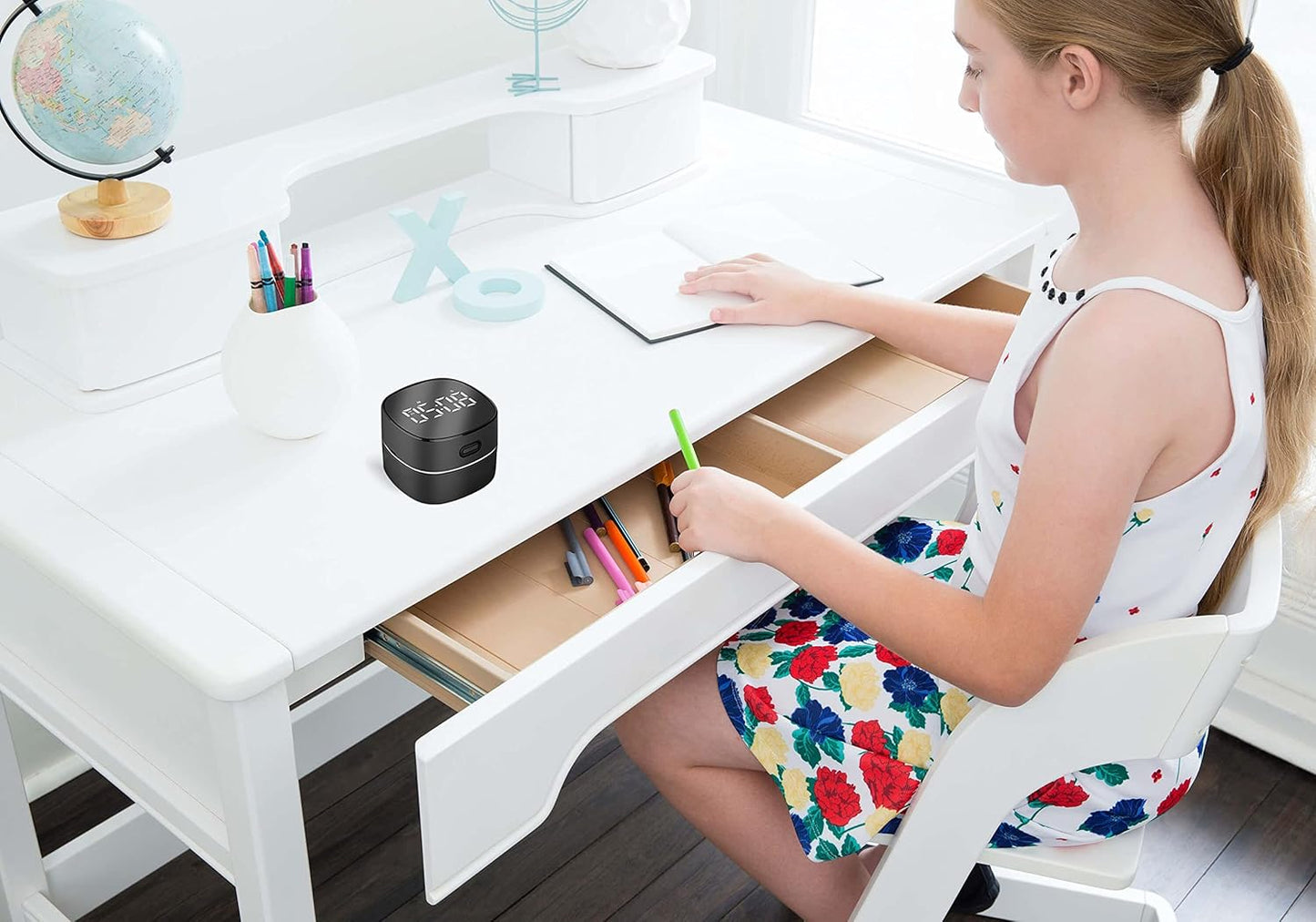 ODISTAR Counter Vacuum Cleaner,Mini Table dust Sweeper Energy with Digital Timer,Endurance up to 400 mins,360º Rotatable for Cleaning Rubber shavings,Crumbs Keyboard of Gifts for Kids(Black)