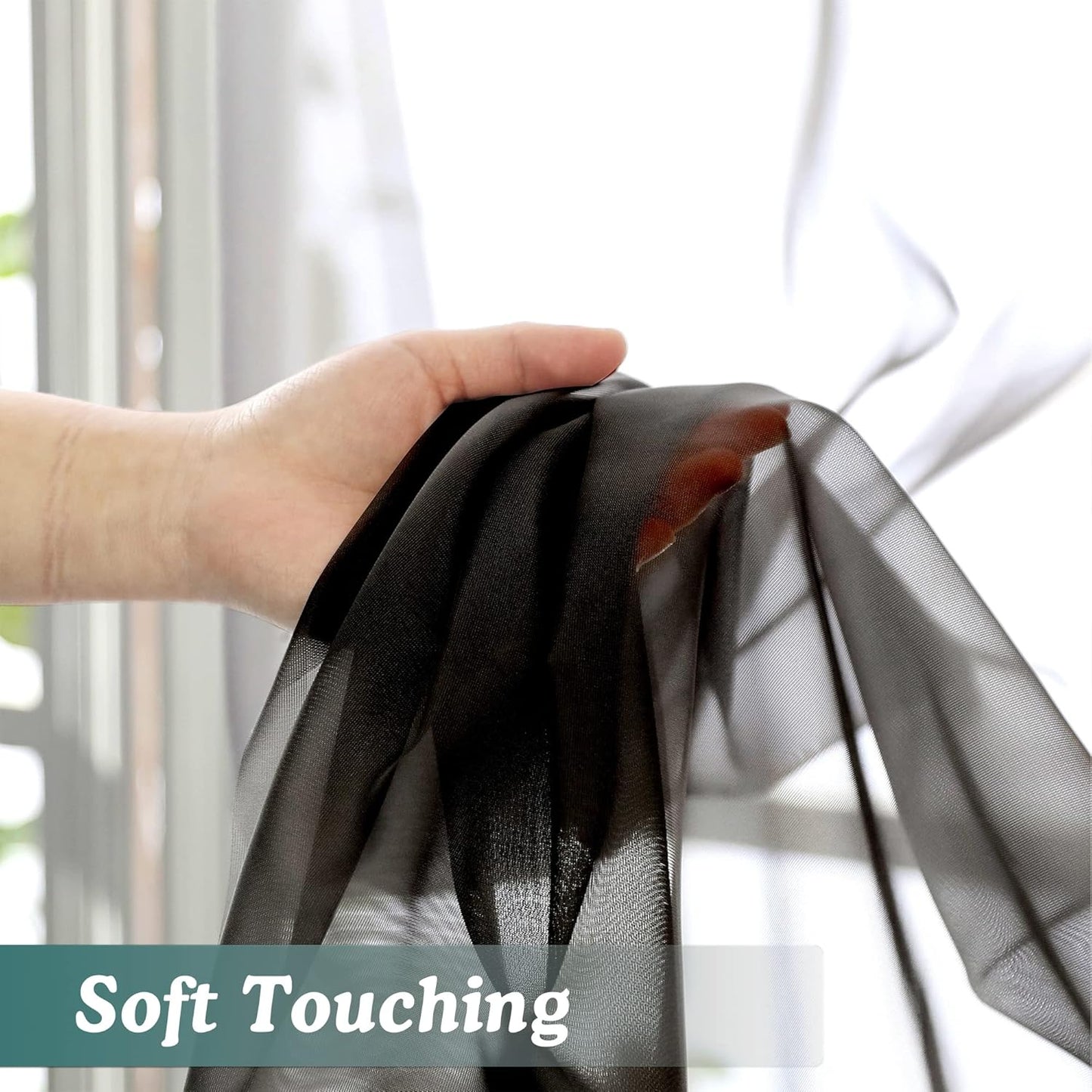 Chyhomenyc 2 Panels Extra Long Sheer Window Curtains 120 Inches Length, Elegant Window Voile Panels/Drapes/Scarf/Treatment/Backdrop for Living Room Wedding Party Home Decor (42W x 120L inches, Black)