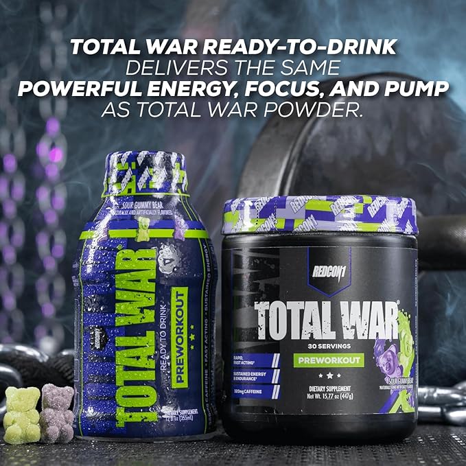 REDCON1 Total War Ready to Drink Preworkout, Baja Bomb - 350mg of Fast Acting RTD Caffeine - Beta Alanine + Citrulline Malate for Increased Pump (12 Servings)