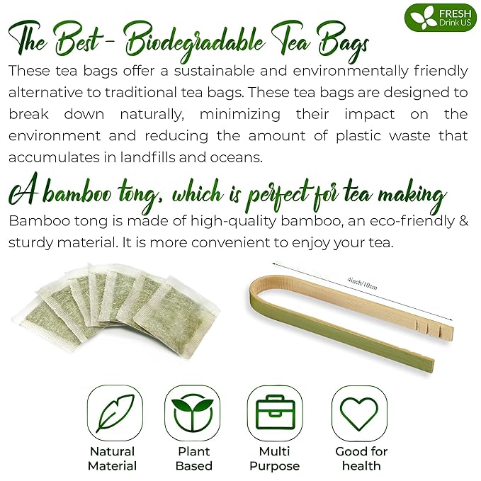 FreshDrinkUS, Premium 55 Tea Bags Tulsi Moringa Lemongrass, 100% Natural & Pure from Tulsi Holy Basil Leaves, Moringa & Lemongrass. Made with Natural Material Tea Bags. No Sugar, No Caffeine, Vegan.