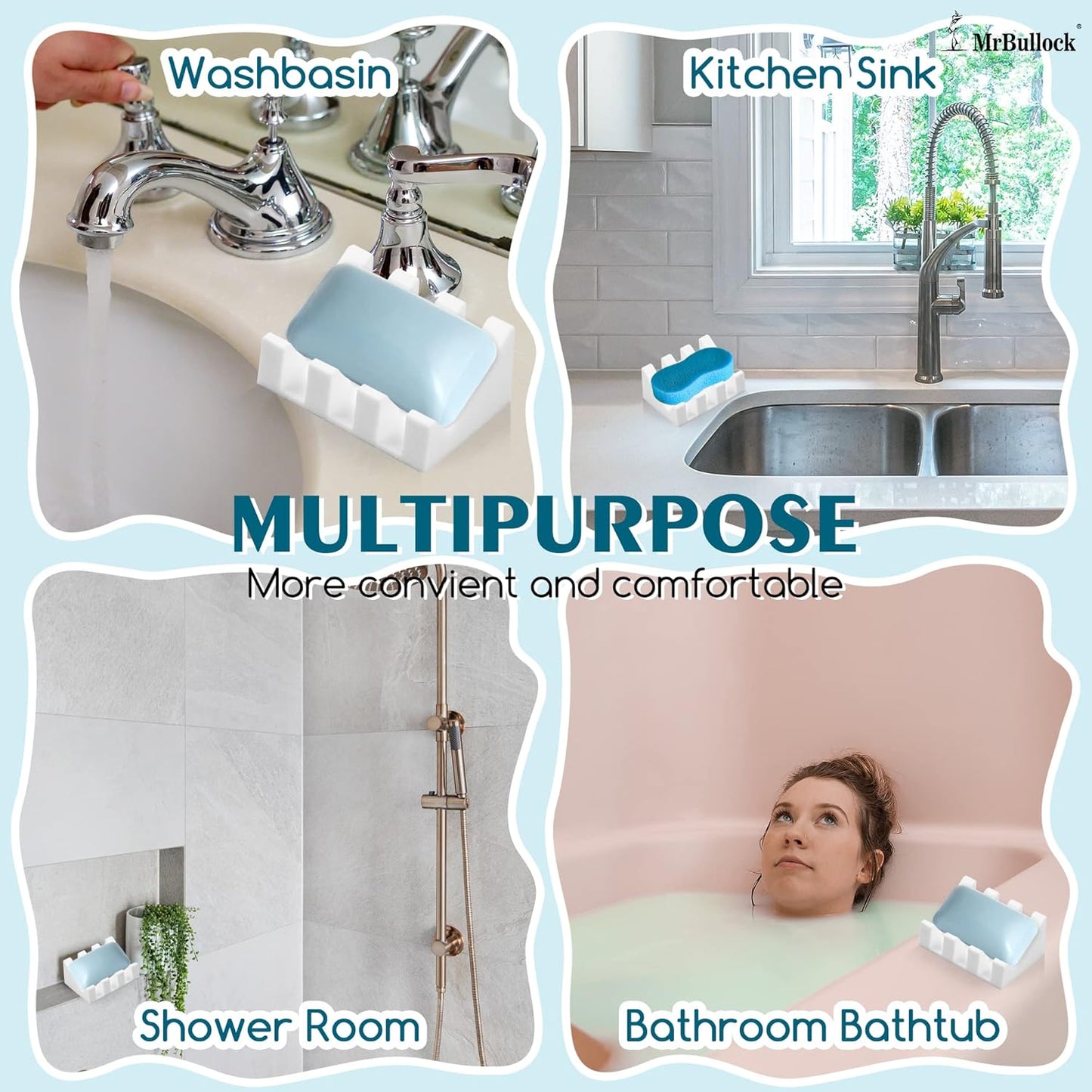 Silicone Soap Dish for Bar Soap Holder for Shower Bathroom Self Draining Waterfall Drying Tray Keep Soap Bars Dry Clean & Easy Cleaning (Cream White, 2)