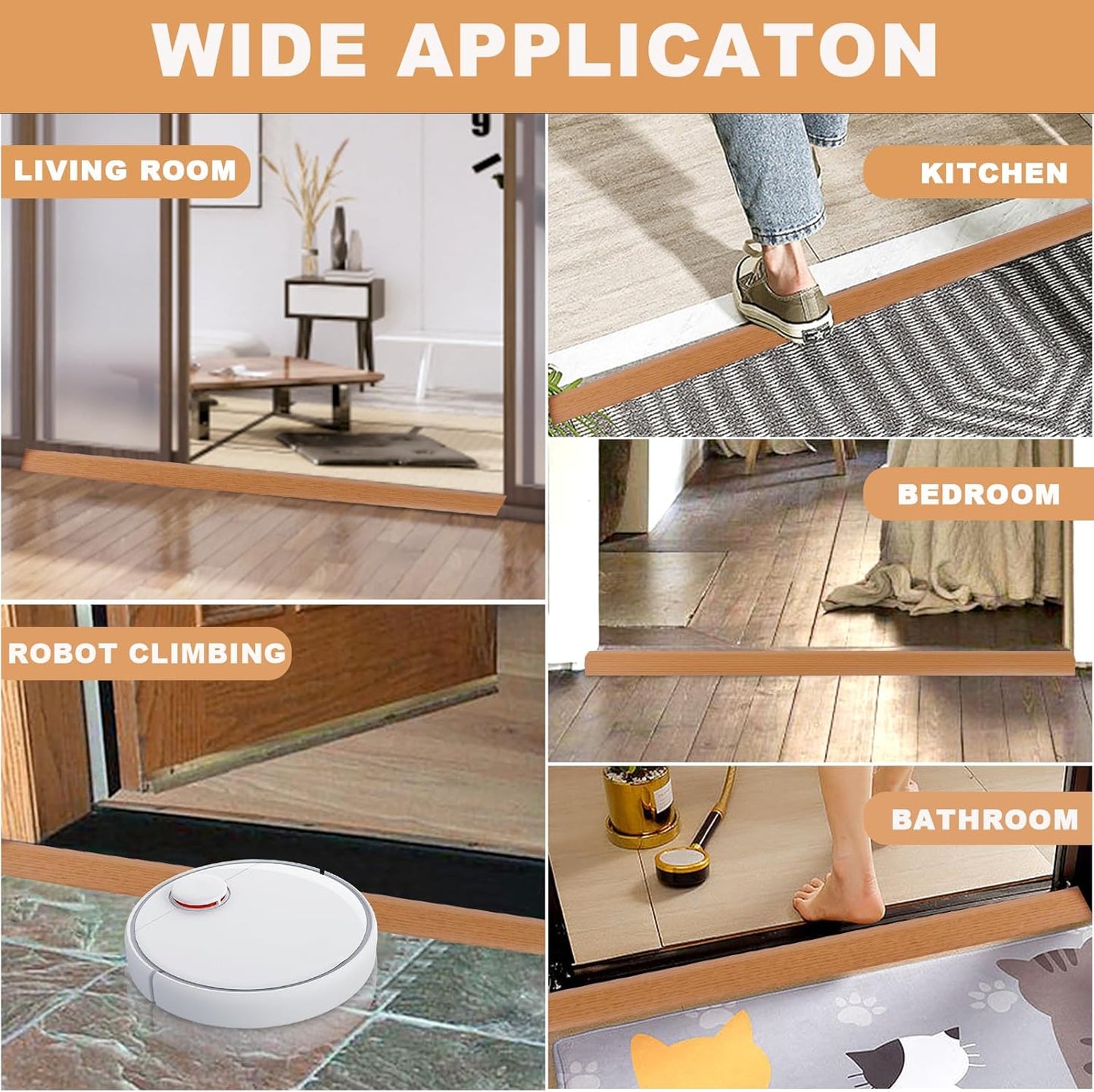 Vinyl Door Threshold Flooring Transition Strip Self Adhesive Carpet Edging Strip for Laminate Doorway Edge Threshold from 1/5" to 2/5" (Yellow Wood Grain, 6.6 Ft)
