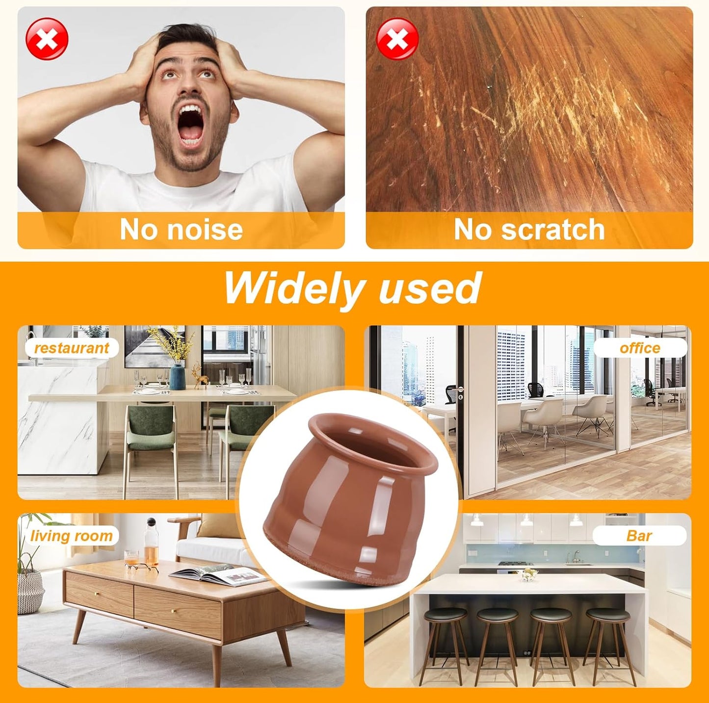 CHUNZEXI 32 Pack Chair Leg Floor Protectors for Hardwood Floors, Silicone Felt Covers Pads Caps, Protect Wood Furniture Feet Floors Noise Reduce and Scratch (Universal Large & Brown)