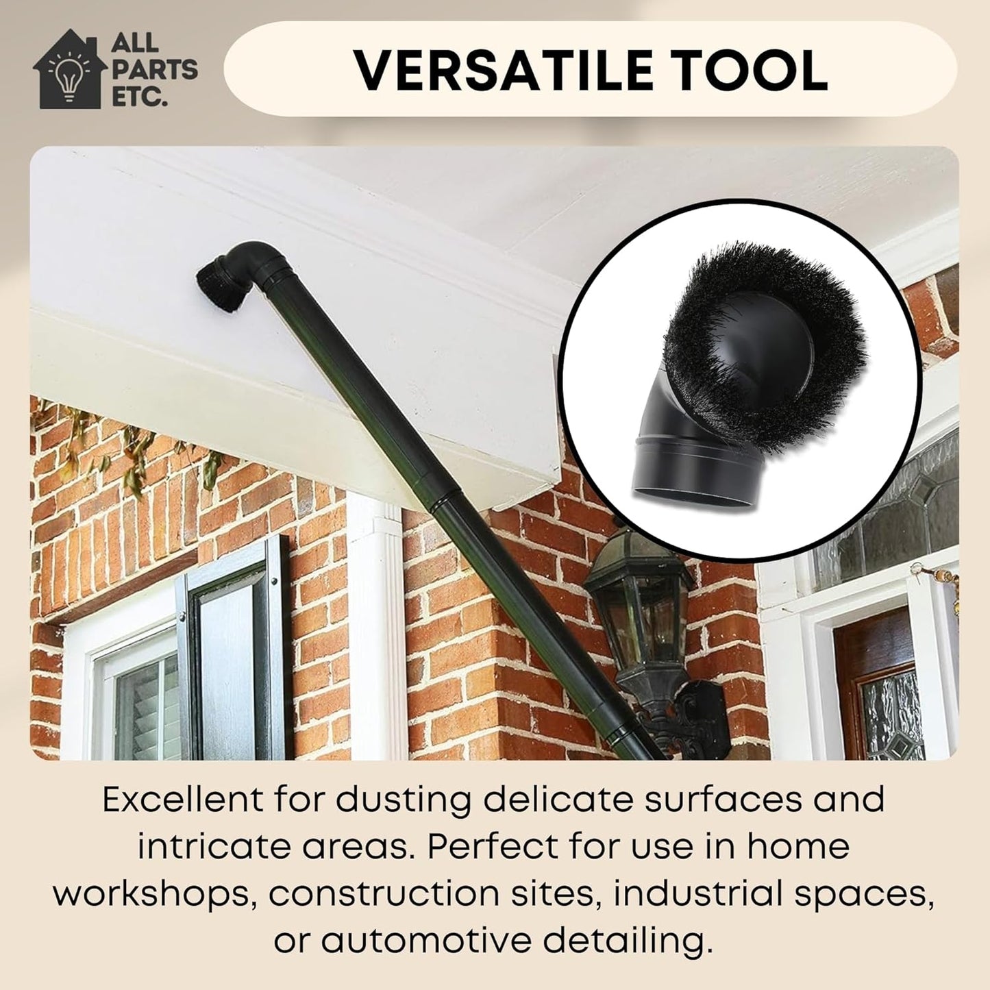 2.5" Dust Brush Attachment Compatible with Shop Vac, Craftsman, and more Wet Dry Vacuum Cleaner Accessory with Nylon Bristles Fits 2-1/2 Inch Hose - for Woodworking, Garage & Workshop Cleaning.