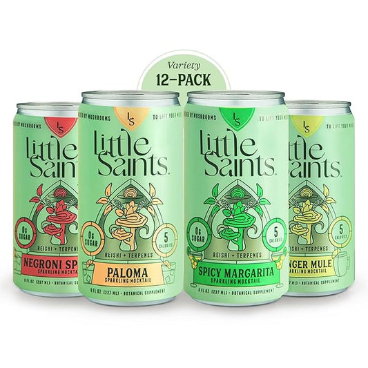 Little Saints Non-Alcoholic Drinks Variety Pack - Sugar Free & Zero Proof Mocktails Include Ginger Mule, Negroni Spritz, Spicy Margarita & Paloma - Ready-to-Drink Beverage for Parties & Celebrations (8oz, 12 pk)