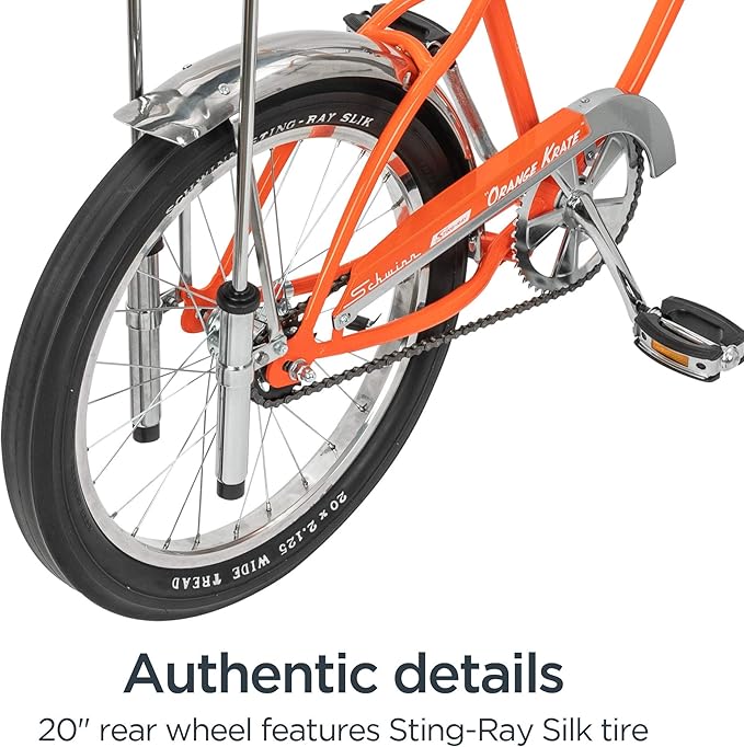 Schwinn Krate Classic Sting-Ray Bike, 20 Inch Bike for Kids or Adults, Steel Frame & Springer Fork, Fenders, Single Speed, Coaster Brake, Grey Ghost, Lemon Peeler, Coal, Grape, Orange or Apple