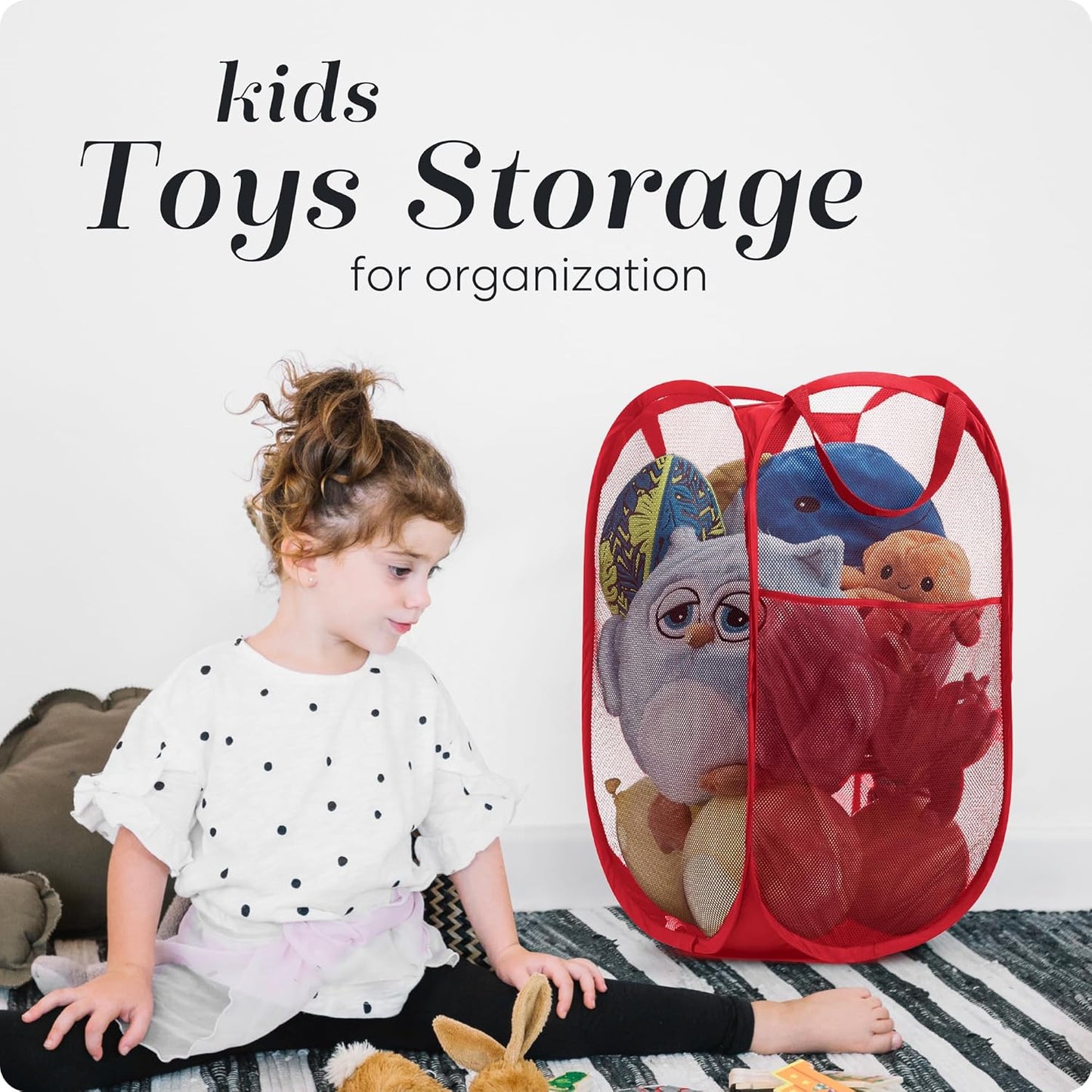 Handy Laundry Collapsible Mesh Pop Up Hamper with Wide Opening and Side Pocket - Breathable, Sturdy, Foldable, and Space-Saving Design for Clothes and Storage (Red)