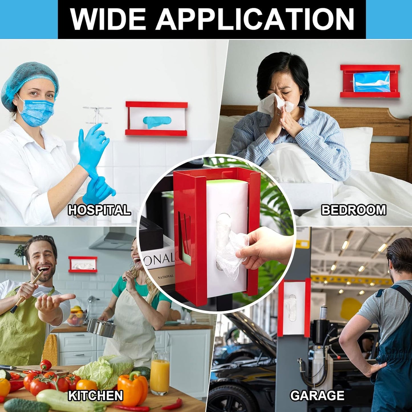 Lounsweer 2 Pcs Magnetic Glove Dispenser Holders Wall Mount Boxes of Gloves Commercial Quality Towels Wipes Paper Tissue Box Holder Kitchen Fridge Office Workshops Garage Tool Hospital(Red)