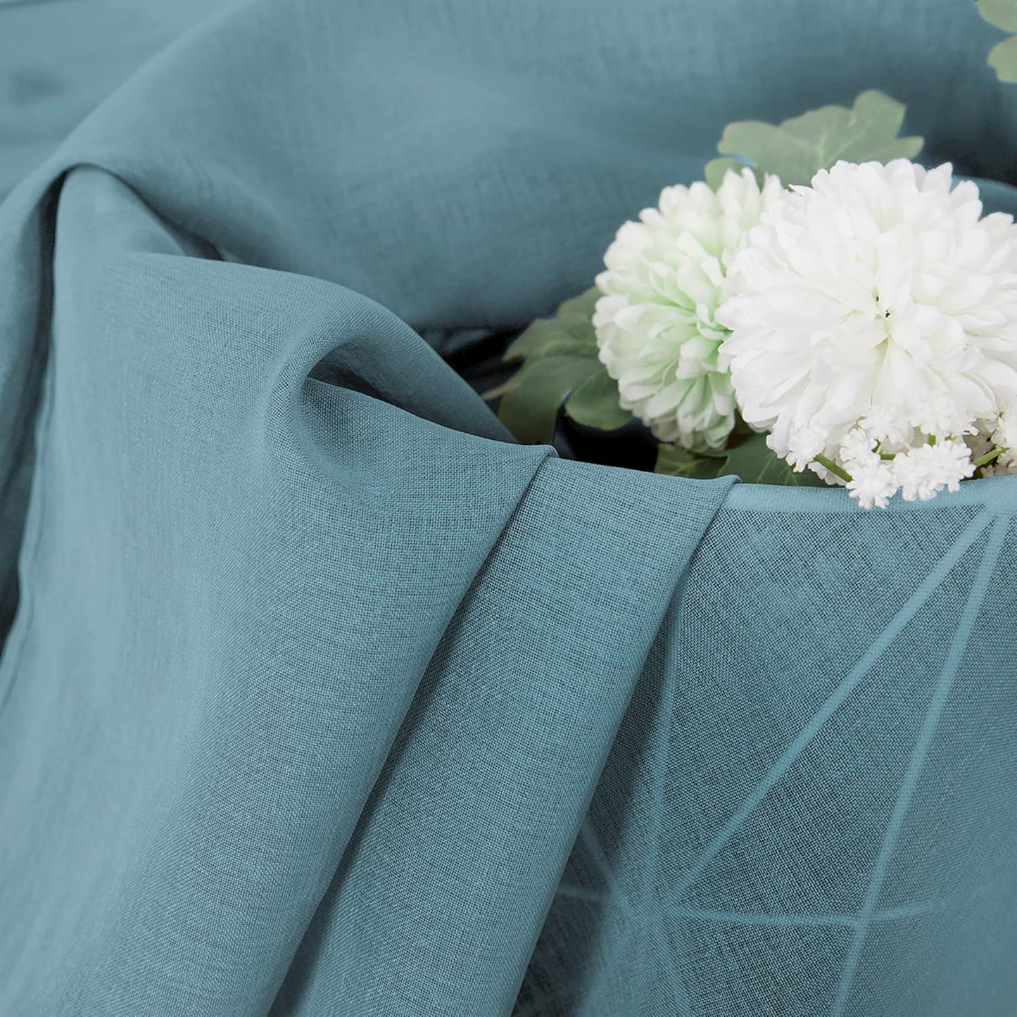 Tollpiz Sheer Curtains Linen Textured Living Room Curtain Sheers Light Filtering Rod Pocket Voile Curtains for Bedroom, 42 x 63 inches Long, Dusty Blue, Set of 2 Panels