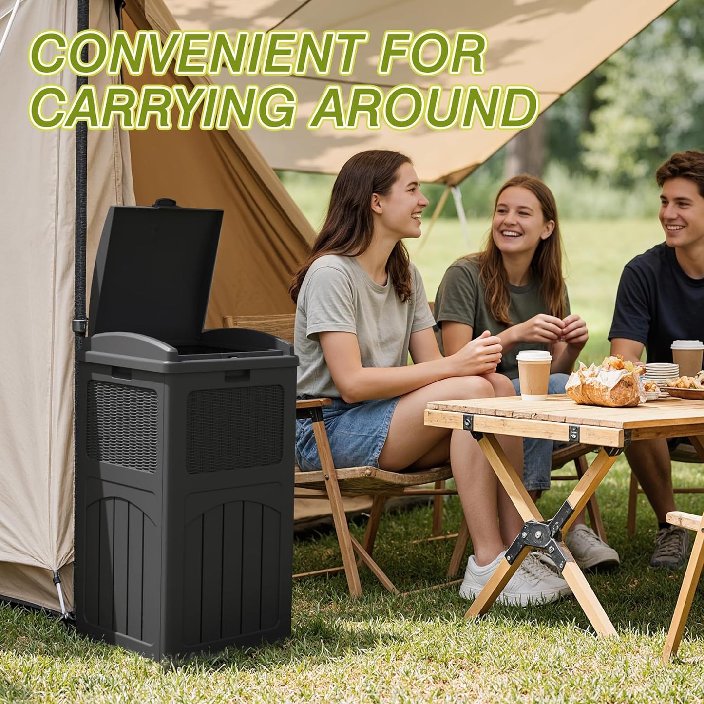 Greesum 33 Gallon Outdoor Trash Can with Lid (2-Pack), Heavy Duty Resin Garbage Bin, Waterproof & UV Resistant for Patio, Garden, Deck, Yard, Gray