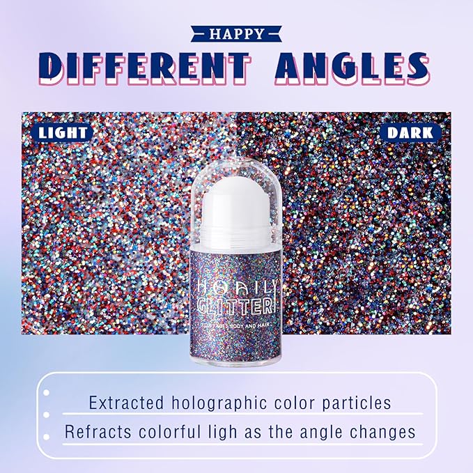 Red White and Blue Roll-on Body Glitter Gel, 4th of July Accessories Holographic Face Glitter Gel, Fourth of July Sequins Makeup for President's Day Patriotic Veterans Day