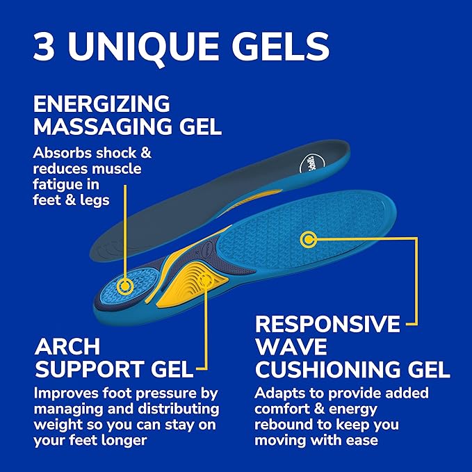 Dr. Scholl’s Energizing Comfort Men’s Everyday Insoles with Massaging Gel - Clinically Proven, All-Day Energy and Comfort Inserts, Patented Triple Gel Design, Shock Absorbing, Arch Support: 2 Pairs