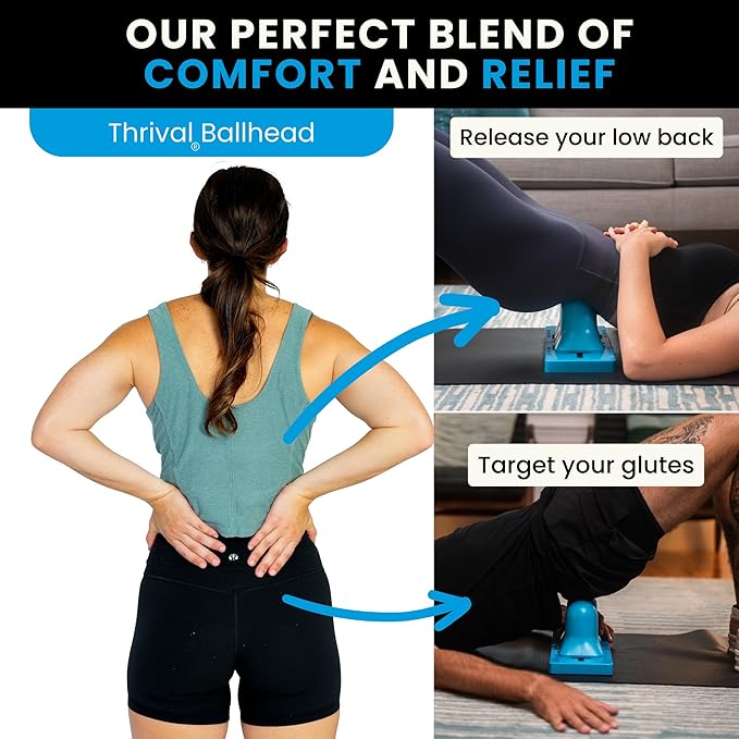 Thrival Ballhead - Fully Adjustable Psoas, Glute, Back and Deep Tissue Muscle Massage Release Tool (Blue) - Made in USA