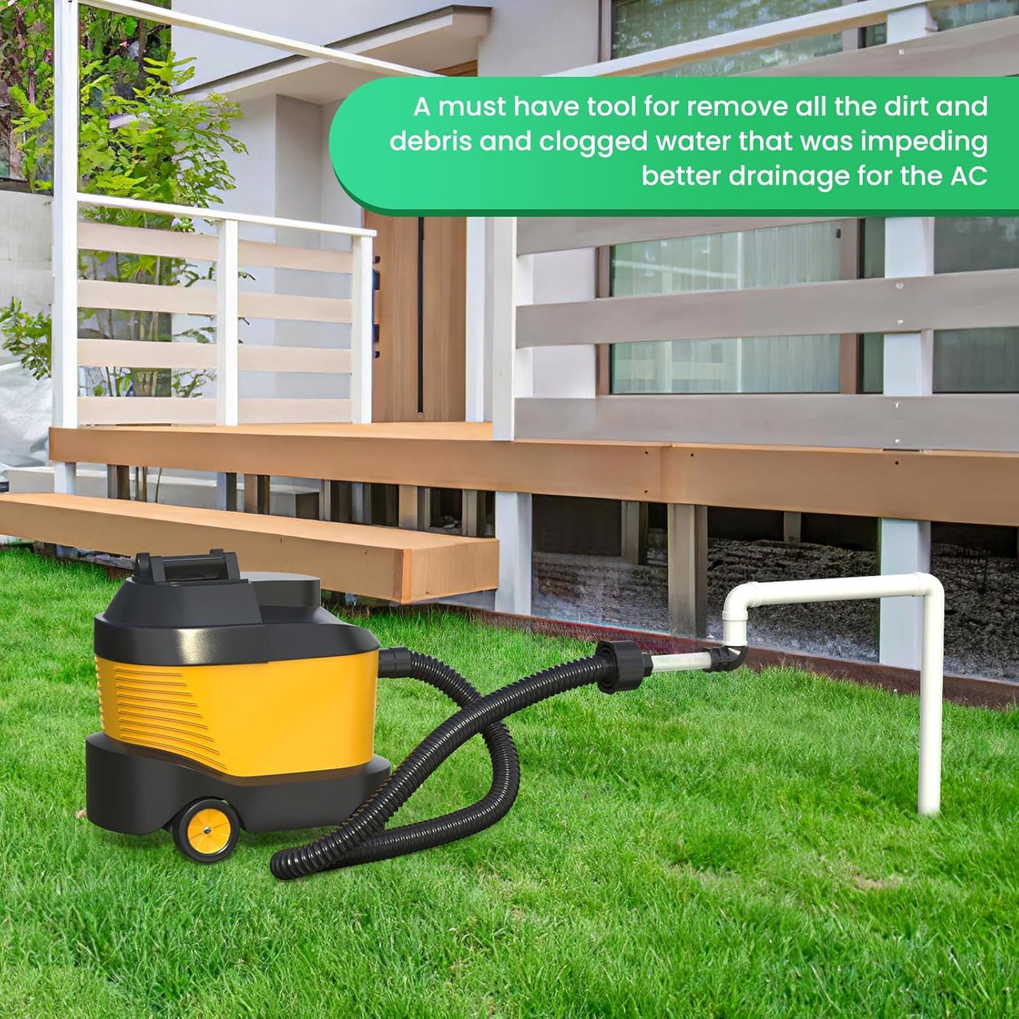 AC Drain Line Unclogger, HVAC to PVC Pipe AC Drain Line Cleaner Tool, A/C Condensate Drain Line Cleaner Adapter, AC Drain Sucker Wet Vac Attachment to Evacuate & Unclog AC Drain Lines-Black