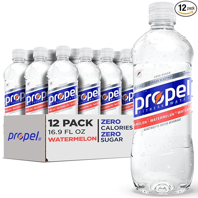 Propel Electrolyte Enhanced Water Sports Drink, Watermelon Flavored Water, Zero Calorie & Zero Sugar Hydration with Electrolytes and Vitamins C & E, 16.9 fl oz Water Bottles (12 Pack)
